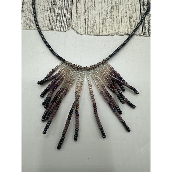 Express Costume Jewelry Necklace Signed Fringe Seed Bead Choker Boho Tribal 16" - Picture 4 of 6
